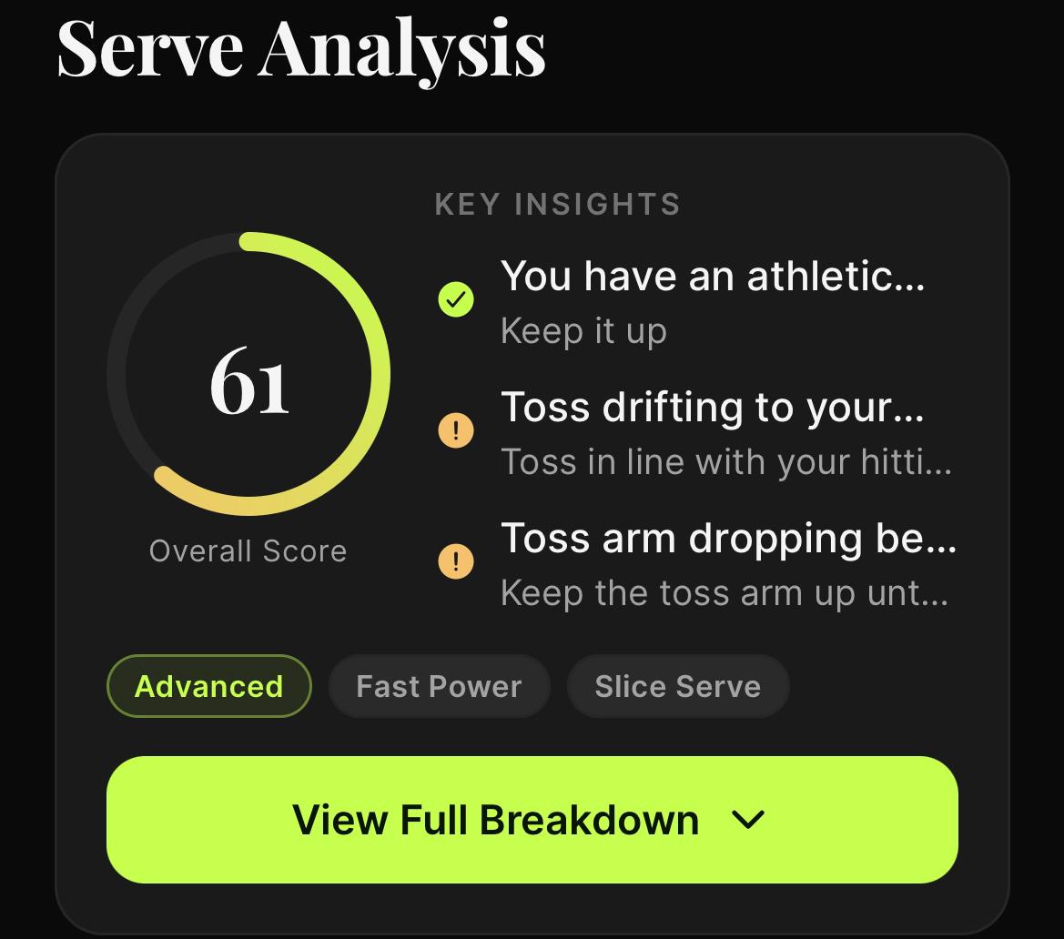 TennisLens analysis screen showing scores and stroke phases